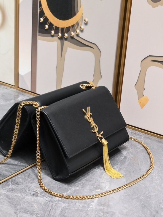 Saint Laurent Black Leather Crossbody with Gold YSL Tassel - Picture 2 of 7